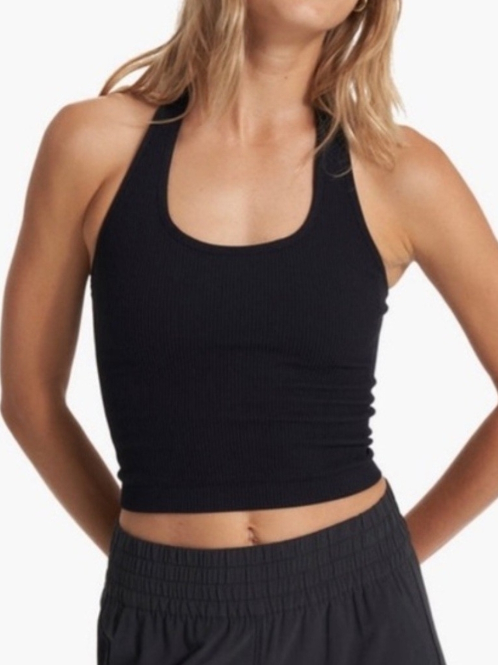 Vuori Black Ribbed Simplicity Halter Top - Women